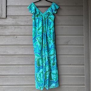 NWOT Ro's Garden Jasmin Dress Damasia Print Size Large Green Blue